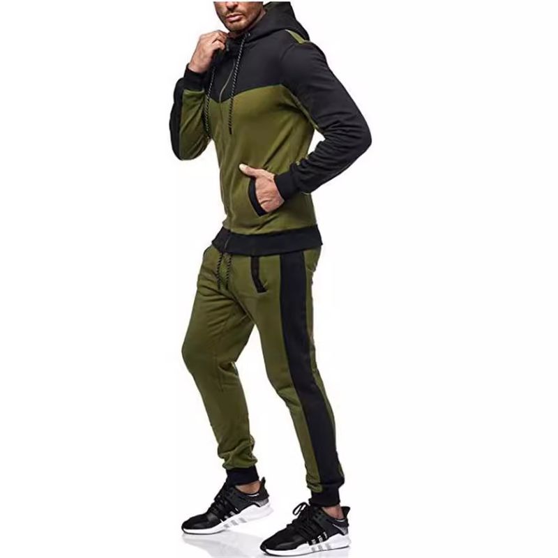 2025 Autumn Winter Men's Hooded Color Block Casual Sports Cardigan Set_voghion.com