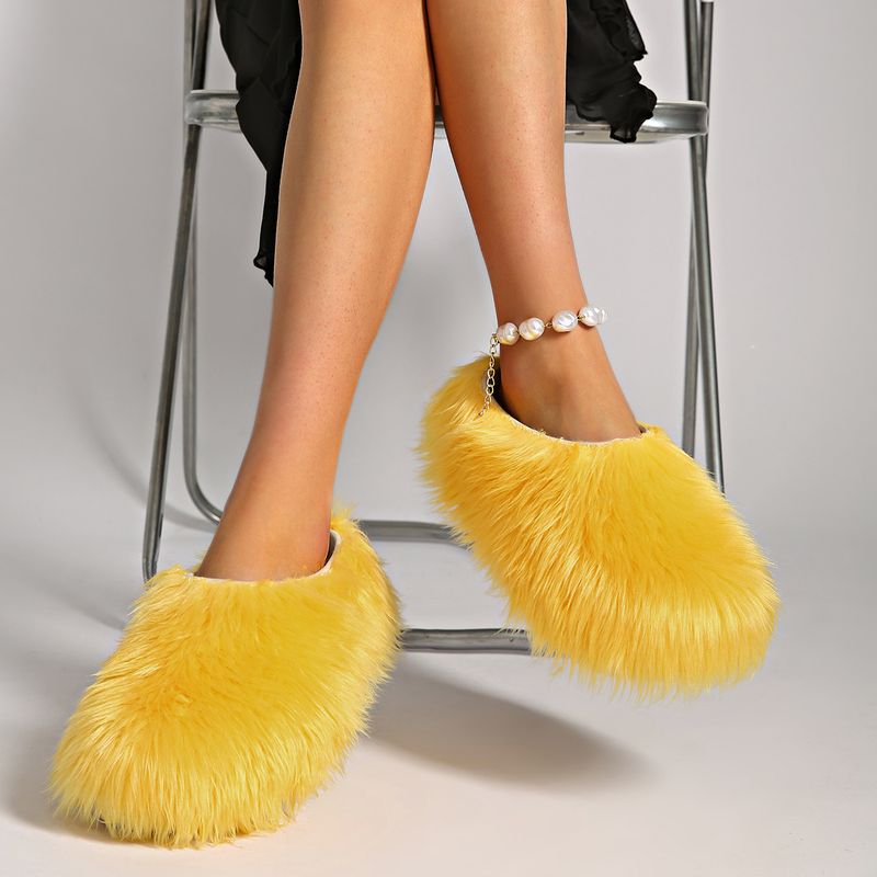 Chaussons mules en fausse fourrure avec semelle plateforme – Chaussures unisexes confortables pour l'intérieur et l'extérieur, antidérapantes et confortables, tendance années 2000_voghion.com