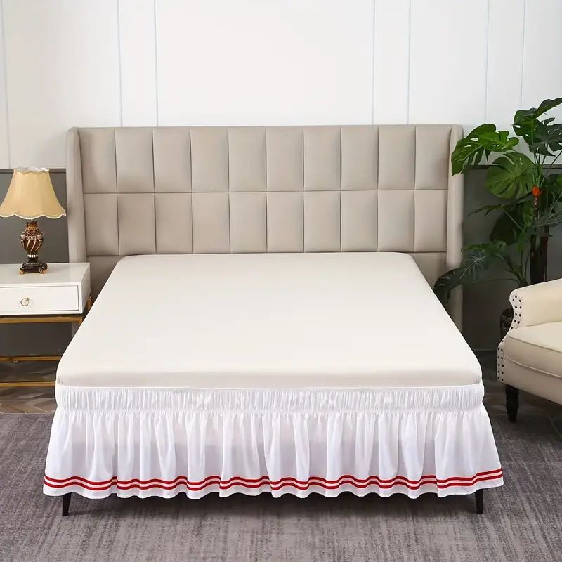 Gonna da letto elasticizzata aderente - Volant antipolvere tinta unita e a righe (tessuto antipiega con tasche profonde per letto matrimoniale/king size, facile da installare)_voghion.com