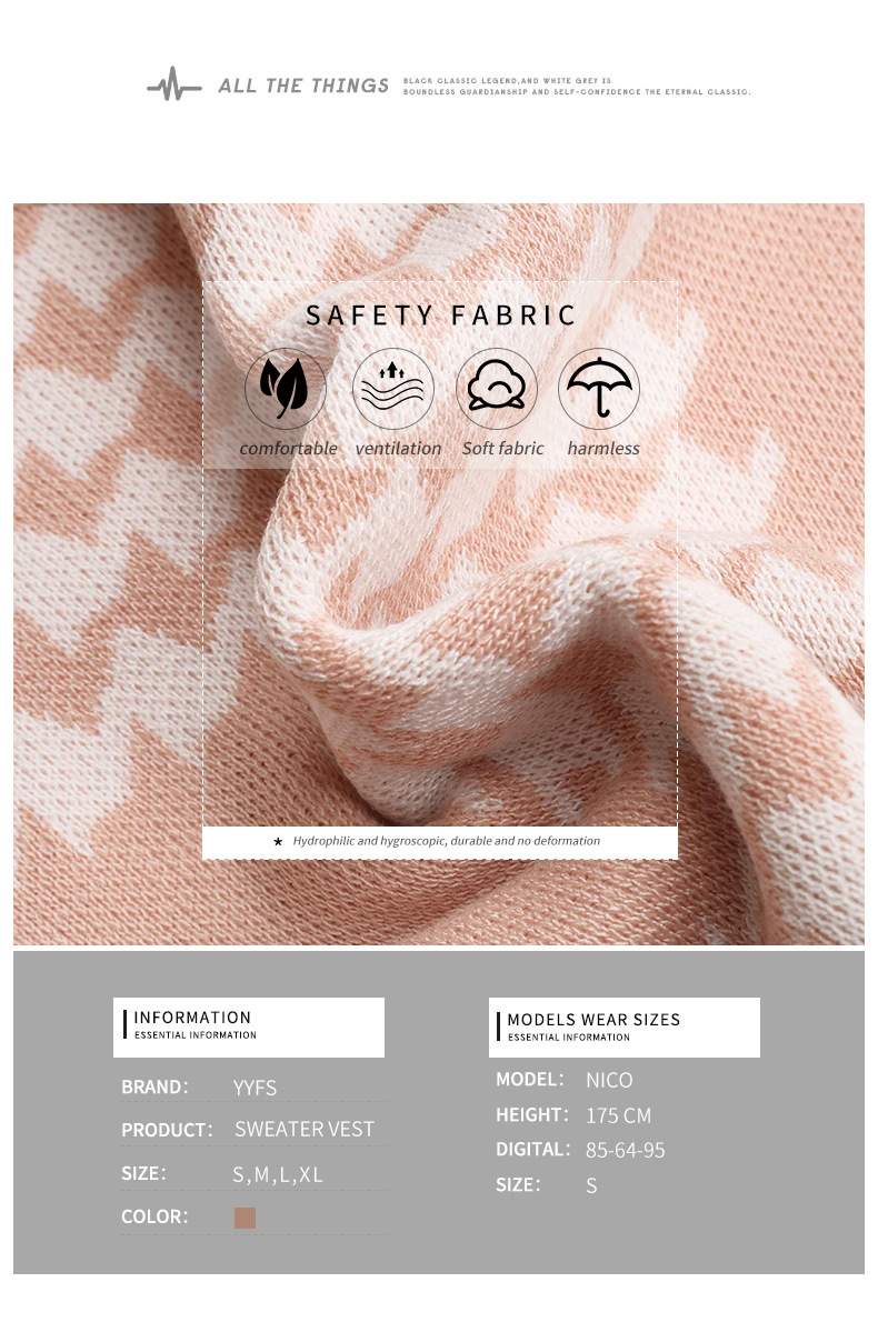 Pink Houndstooth Short Knitted Waistcoat_voghion.com
