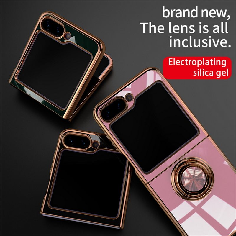 Plating Silicone Magnetic Ring Holder Stand Case For Samsung Galaxy Z Flip5 Flip4 Flip3 5G Folding Bracket Shockproof_voghion.com