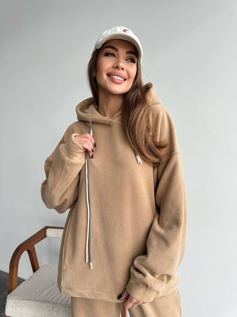 Conjunto de sudadera con capucha extragrande y pantalón jogger para mujer - Conjunto de dos piezas con forro polar en gris y caqui | Comodidad con cordón y estilo urbano_voghion.com