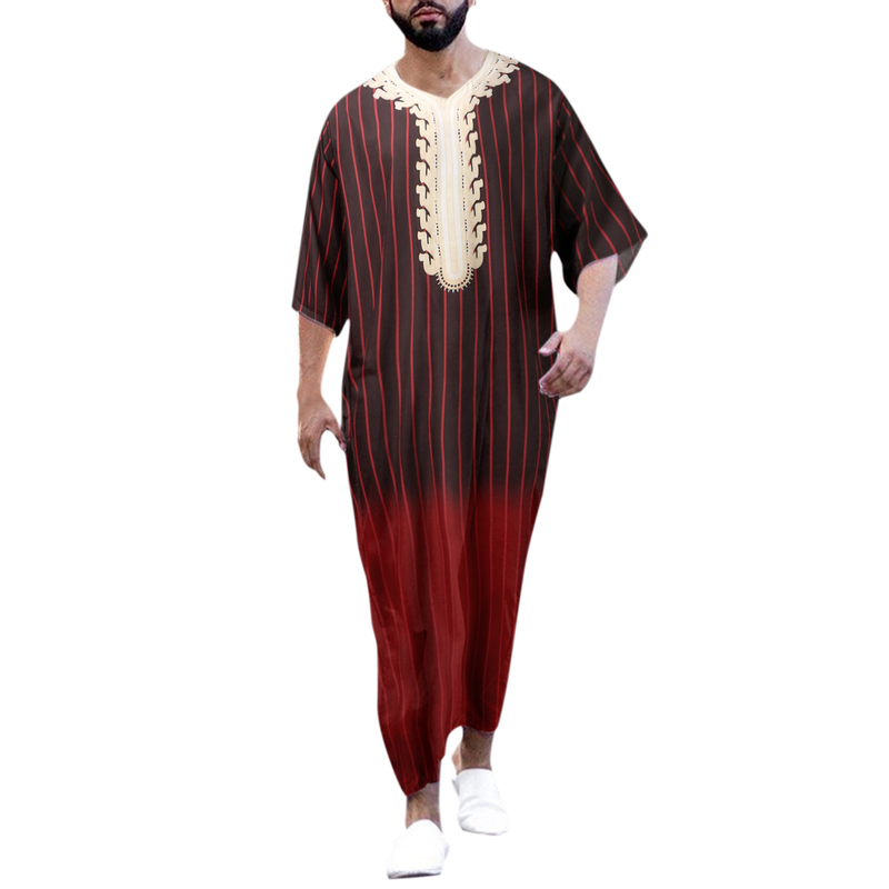 Moslim Toga losse, casual onesie met V-hals en middenmouwen voor heren_voghion.com