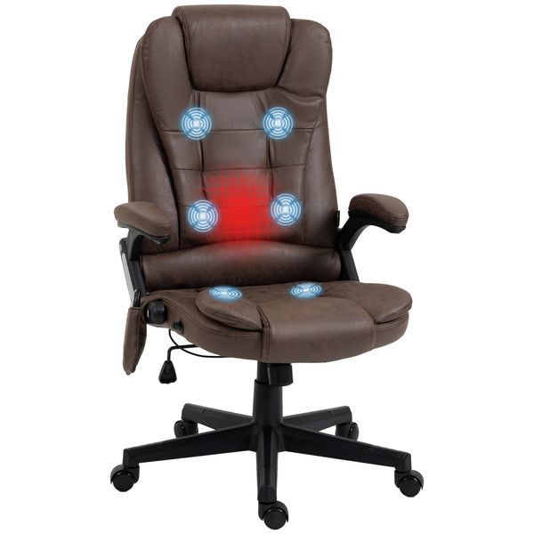 HOMCOM Heated Vibrating Massage Office Chair Linen High Back Desk Chair Coffee_voghion.com