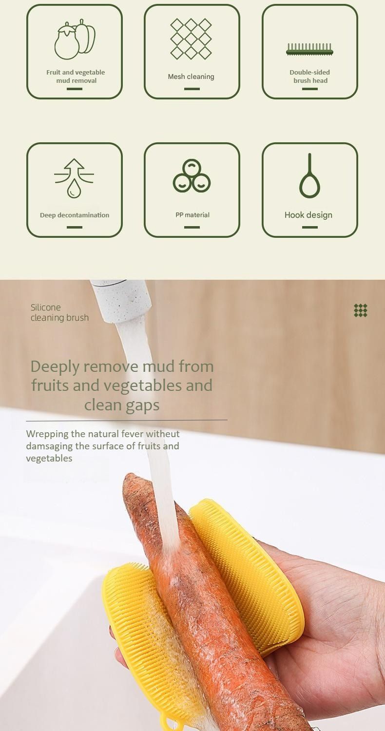 Spazzola multiuso in silicone per uso alimentare | Spazzola per la pulizia dei piatti e del viso | Spazzola in silicone 2 in 1 | Strumento per la pulizia della cucina e della cura personale_voghion.com
