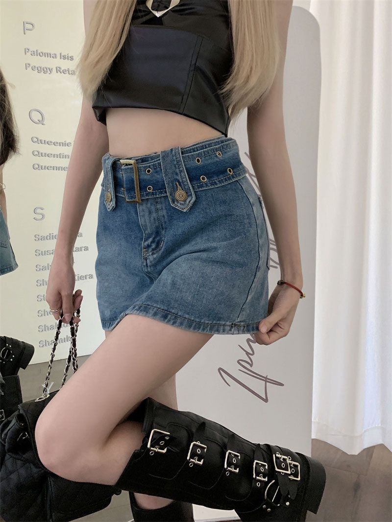 Black denim women's half length pants skirt, Instagram trendy new niche anti glare high waisted versatile A-line wrapped_voghion.com