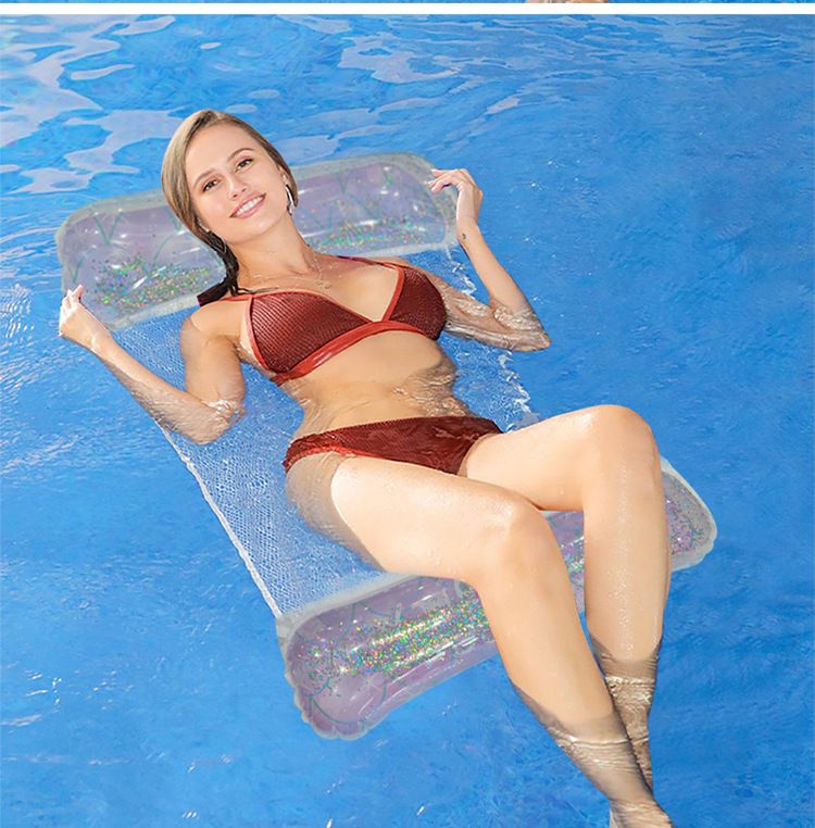 Aufblasbare Pool-Hängematte mit Glitzer-Farbverlauf – umweltfreundliches PVC-Schwimmbett mit atmungsaktivem Netz (200 cm, UV-beständig, für Erwachsene, schnelltrocknend und tragbar)_voghion.com