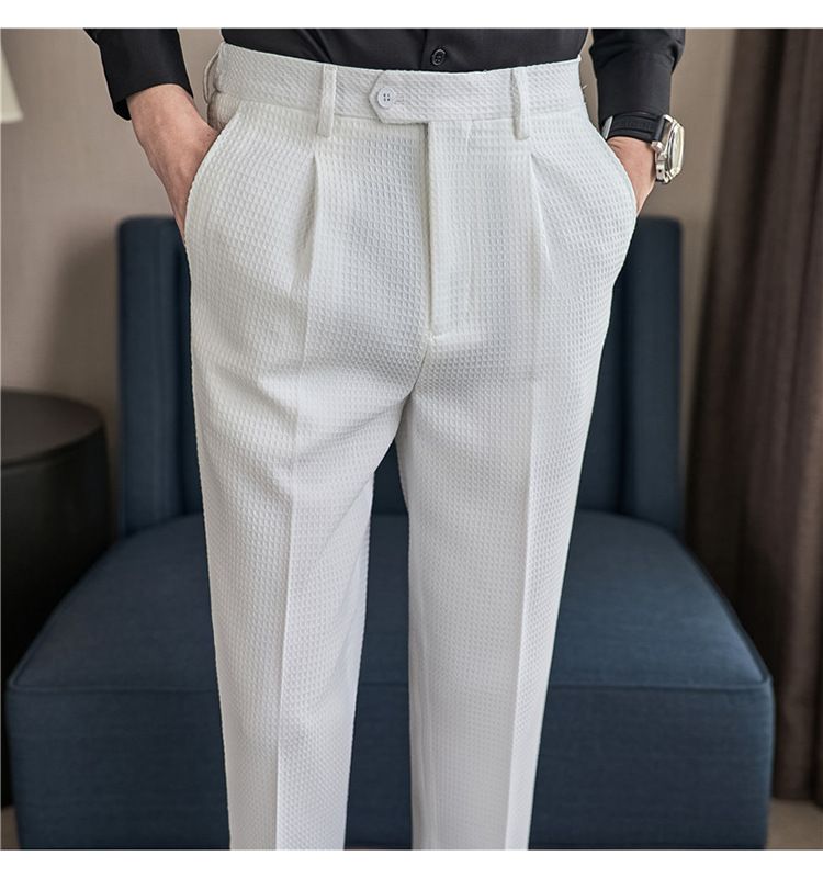 Nuovi pantaloni da uomo pantaloni casual in tessuto waffle di qualità alla moda pantaloni casual in vita elastica di fascia alta_voghion.com