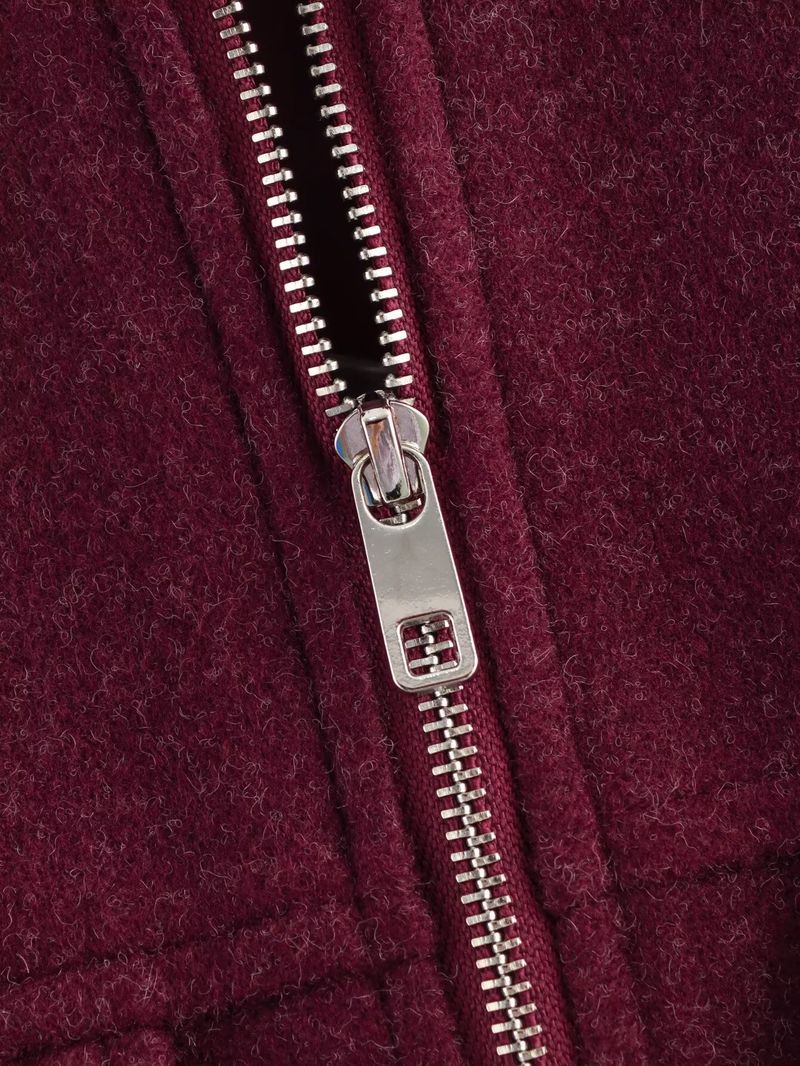 Trendige Jacke aus Wollmischung mit Reißverschluss – Stylischer Tweedmantel für Damen mit Taschen, Streetwear-Chic (Weinrot, Grau, Kaffeebraun, S-L)_voghion.com