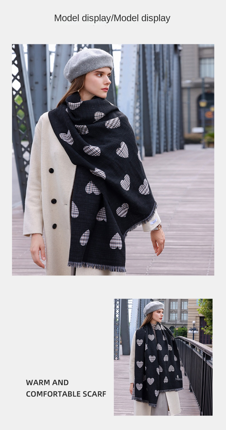 Original design senior love print ladies mid-length warm autumn and winter scarf Commuter scarf_voghion.com