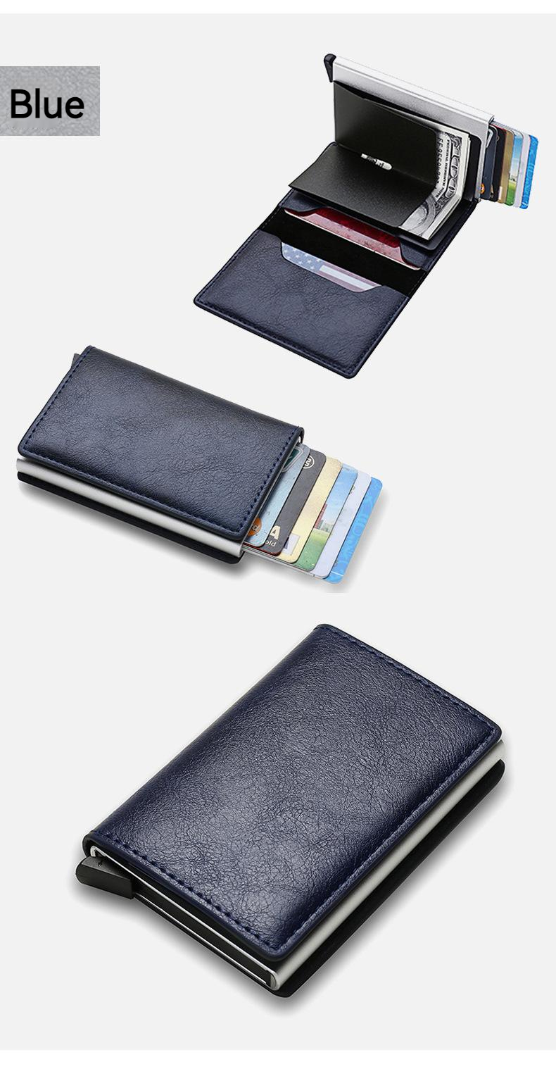 Carbon Fibre Rfid Self Ejecting Card Wallet Men's And Women's Wallet Money Pouch, Vintage Leather Mini Slim Wallet, Aluminium Anti-theft Swipe Wallet_voghion.com