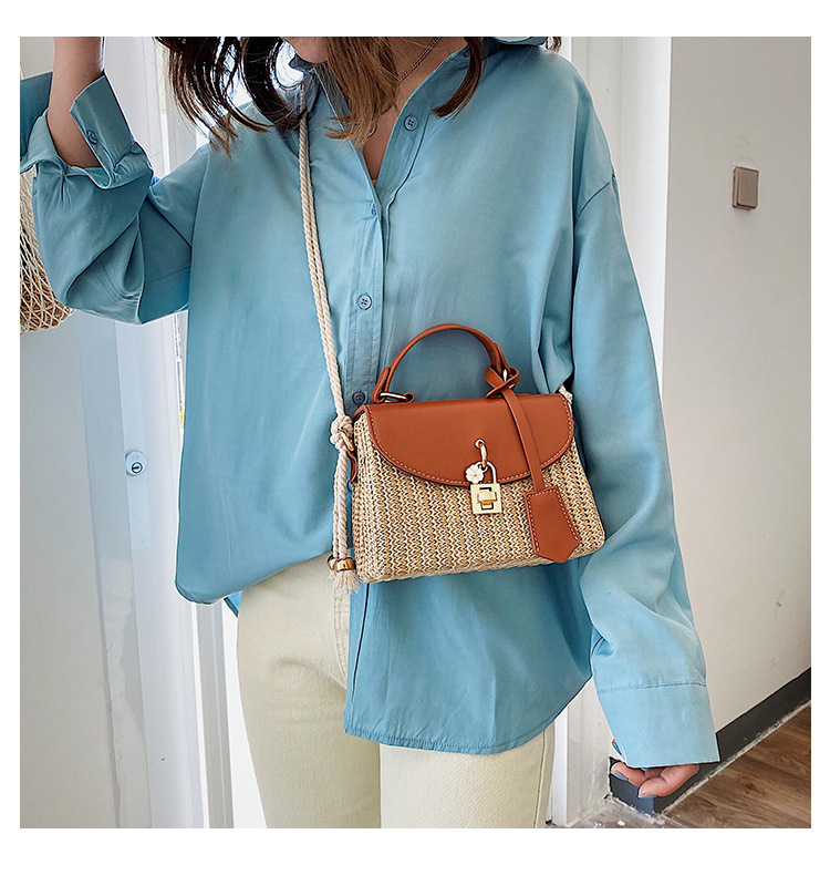 New Women's Bag Korean Fashion Lock Straw Bag Casual Handheld Small Square Bag Woman_voghion.com