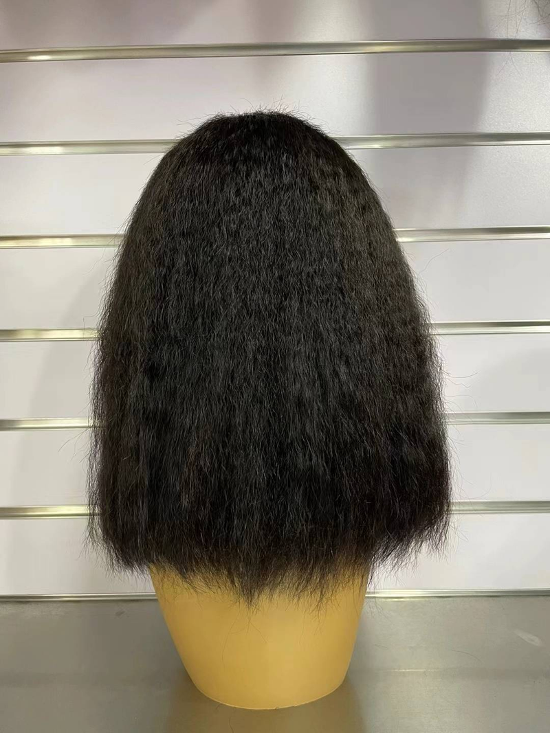 Yaki Bob perruque perruques de cheveux humains pour les femmes noires crépus droite 13x4 dentelle frontale perruque 13x5x2 partie dentelle perruque pré plumée doux Yaki perruque_voghion.com