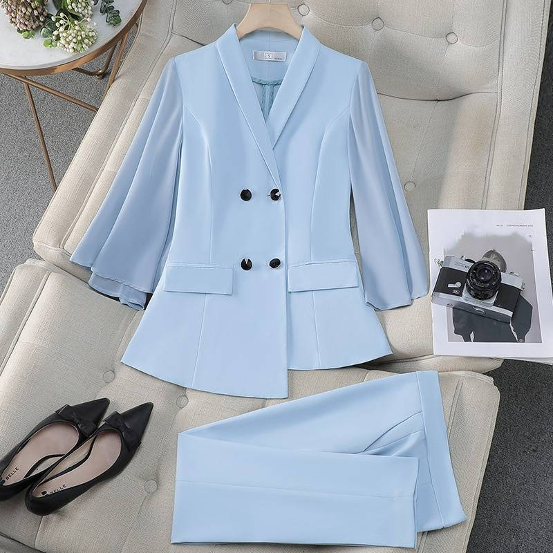 Women's Clothing High end Butterfly Sleeve Chiffon Suit Set Fashionable Waist Temperament Formal Suit_voghion.com