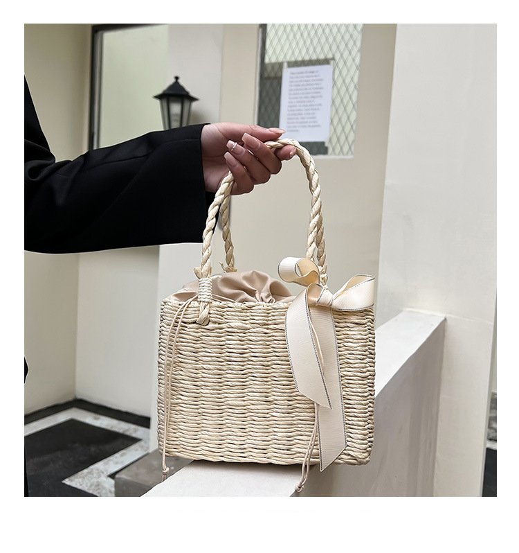 Women's Shoulder Bags Simple Hand-held Woven Bag, Handbag, Bow Tie Storage Basket, Woven Storage, Small Square Bag_voghion.com
