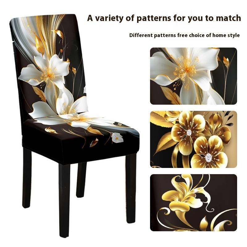 Printed Stretch Chair Covers - Full Coverage Milk Silk Fabric | Digital Print, Dust-Proof & Decorative For Dining Chairs_voghion.com