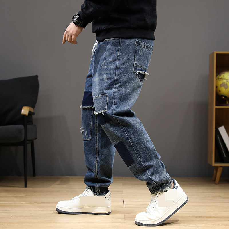 Men's Clothing Plus Size Skinny Jeans Loose Versatile Trousers Elastic Waist_voghion.com