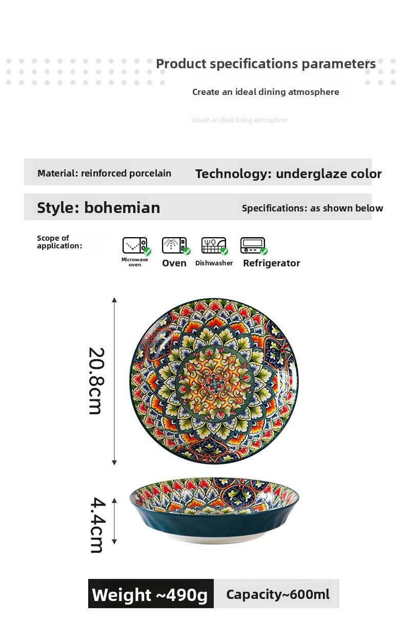 Böhmisches Essteller-Set aus Keramik – handbemalte dekorative Unterglasurteller (tiefe, mikrowellengeeignete 10,5-Zoll-Teller, stilvoll für den Einsatz zu Hause und in Restaurants)_voghion.com