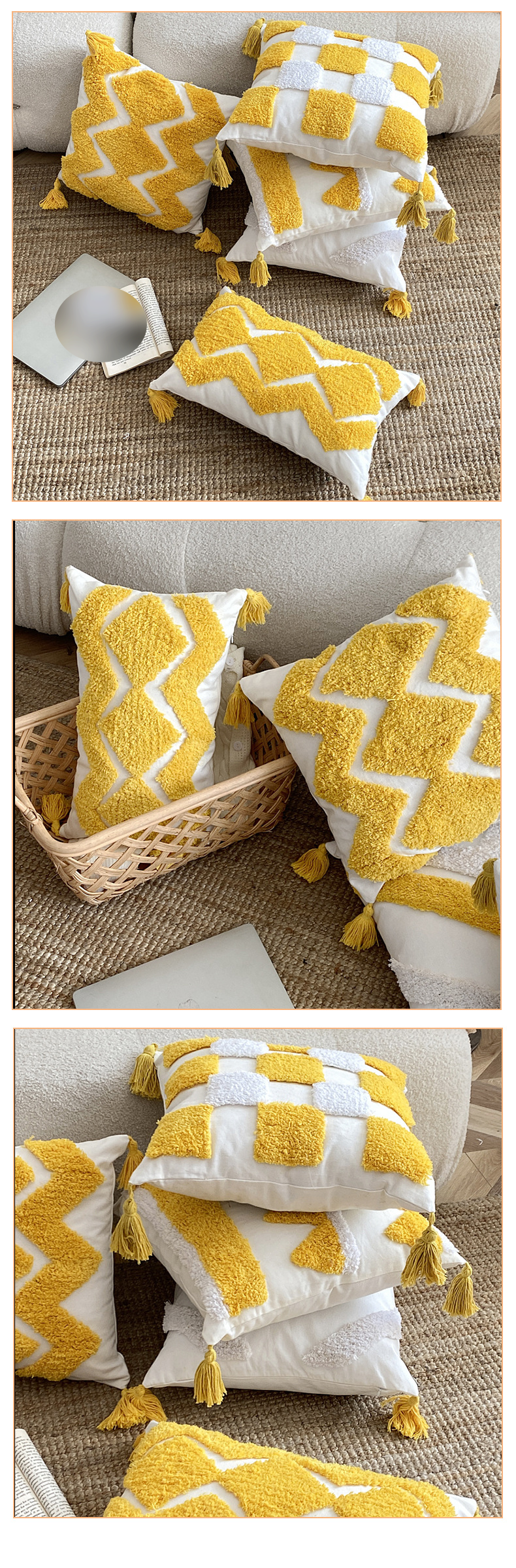 Copricuscino trapuntato nordico - Cuscino decorativo in cotone di ispirazione marocchina per divano/letto/ufficio_voghion.com