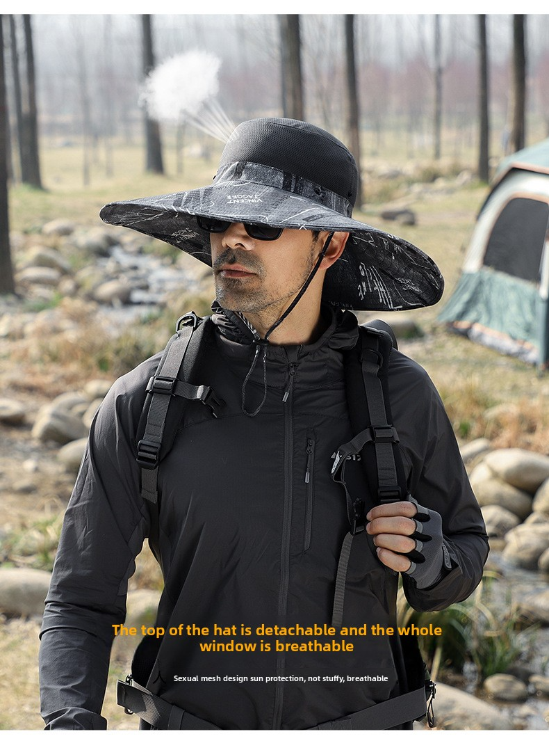Men's Summer Outdoor Hat With Ear-Loop Face Mask - Wide Brim UPF 50+ Sun Protection For Hiking & Fishing (Mosquito-Proof Design)_voghion.com