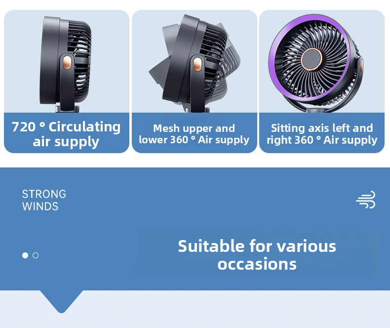 Clip-On Rechargeable Air Circulator Fan With Night Light - 360° Adjustable 3 Speeds USB Powered Quiet Operation For Desk/Bedroom/Wall Mount_voghion.com