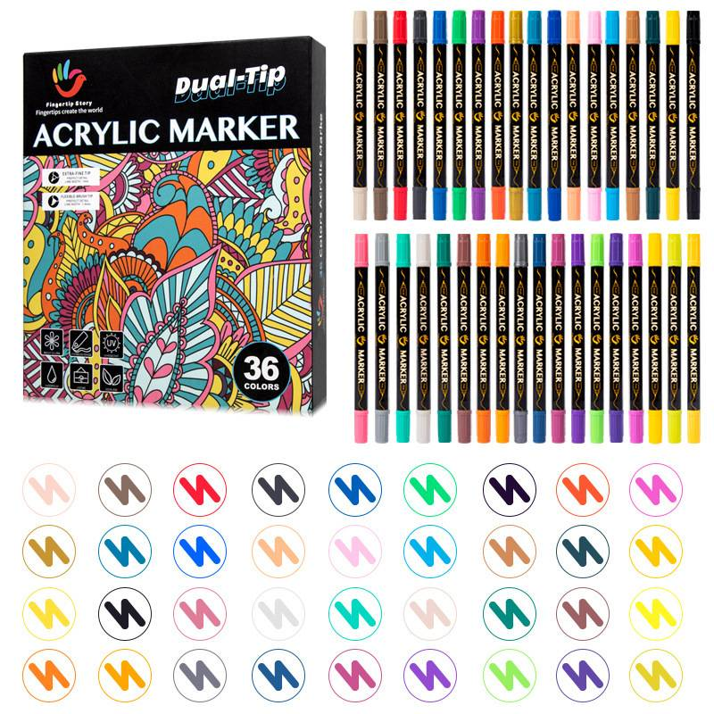 Set van 24 acrylmarkers met dubbele punt, zachte en ronde punt voor kinderen. Kunst, tekenen, krabbelen en schilderen._voghion.com