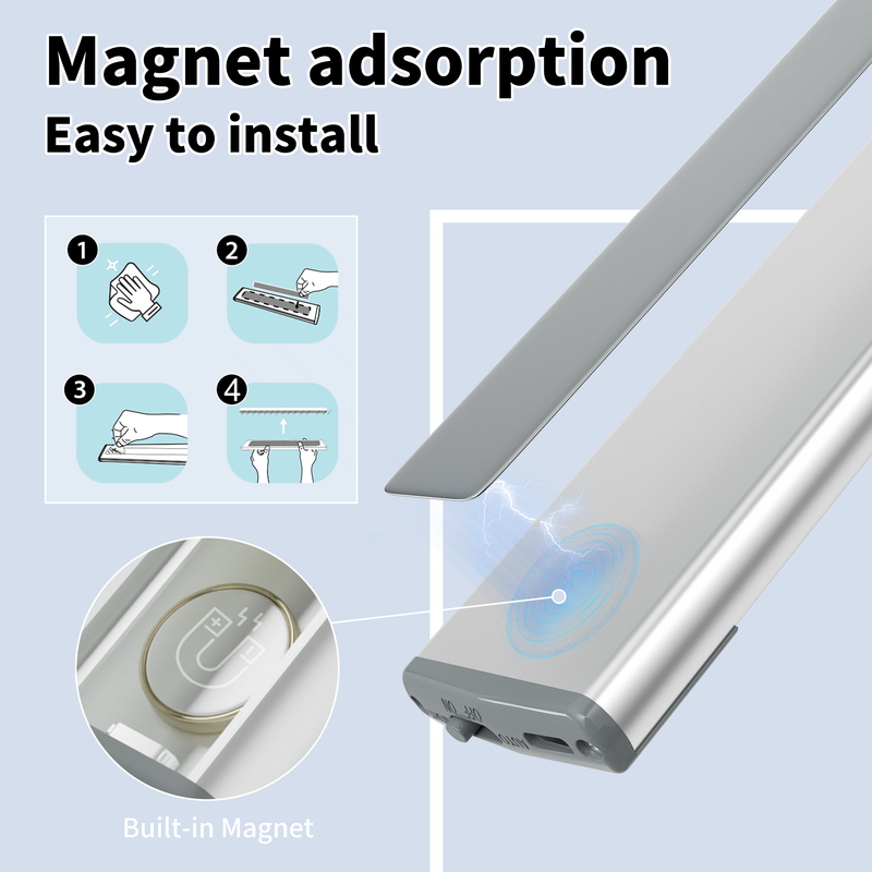 Lampe de placard à détecteur de mouvement 8,07 pouces, 30 LED blanc froid, rechargeable sans fil (lot de 1)_voghion.com