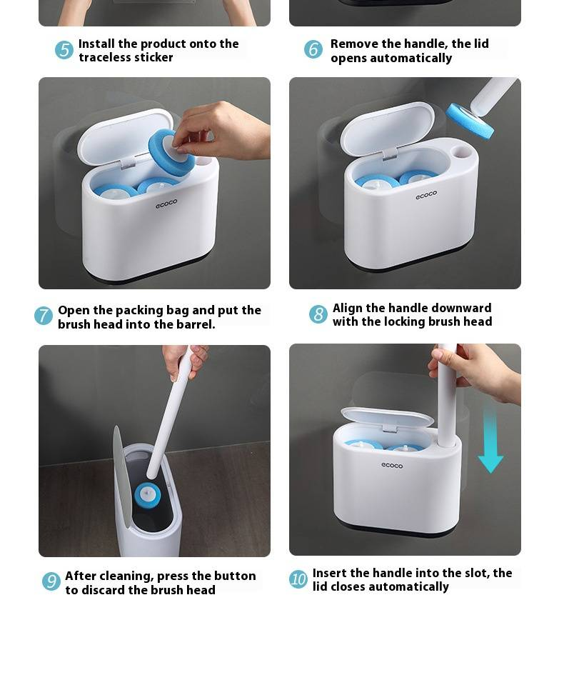 Disposable Toilet Brush Set – Wall-Mounted Hygienic Cleaning Kit With 16 Replaceable Heads (Ocean Scent, Long Handle, 360° Deep Cleaning)_voghion.com