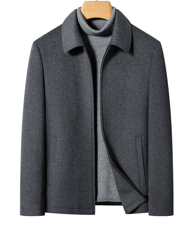 Men's Wool-Blend Zip-Up Overcoat – Business Casual Stand Collar Jacket (170-195, Navy/Charcoal)_voghion.com