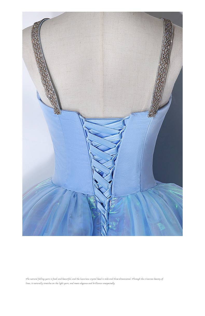 Elegante abito da ballo da principessa da donna in blu nebbia - Abito da ballo a trapezio senza spalline con allacciatura a corsetto per feste di compleanno, recital vocale_voghion.com