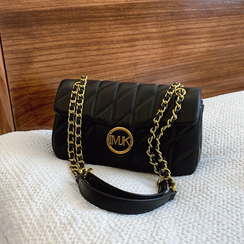 Elegante borsa a tracolla da donna con finitura lucida, motivo a rombi e accenti dell'alfabeto, spaziosa chiusura magnetica, tracolla regolabile, borsa da viaggio 25-9-15 cm_voghion.com