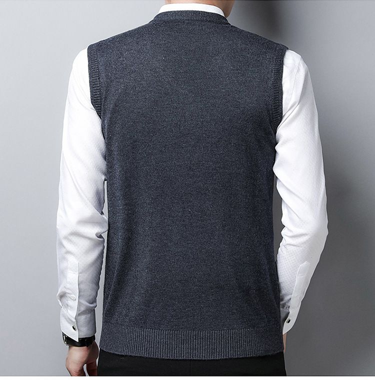 Herren-Wollweste mit V-Ausschnitt, ärmelloser Strickpullover für Papa, einfarbiger Slim-Fit-Pullover für Freizeit und Business_voghion.com