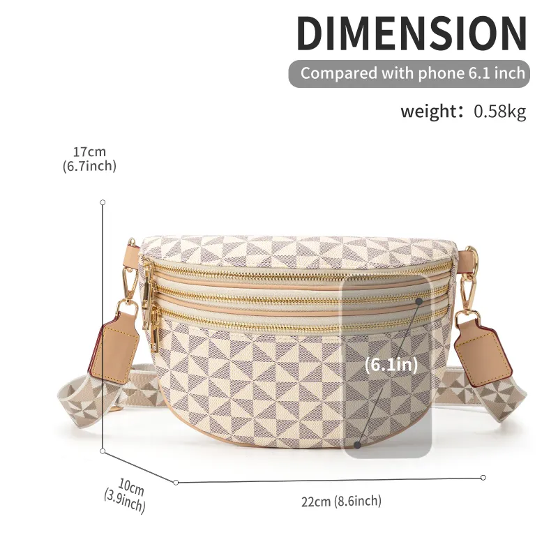 Borsa da designer con spedizione gratuita, marsupio con motivo geometrico, doppie cerniere e tracolla regolabile_voghion.com