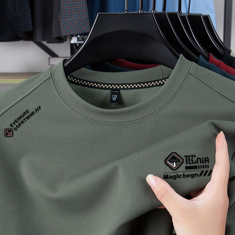 Herbst Winter Herren Pullover Lässig All-Match Klassisch Gedrucktes Etikett Rundhals Lose Lange Ärmel Herren T-Shirt_voghion.com