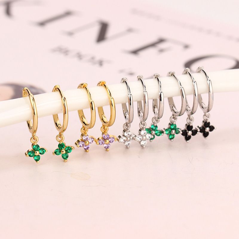 Geometric Floral Inlaid Diamond INS Trendy Elegant Ear Clips French Style Multicolor Zircon Earrings For Women_voghion.com