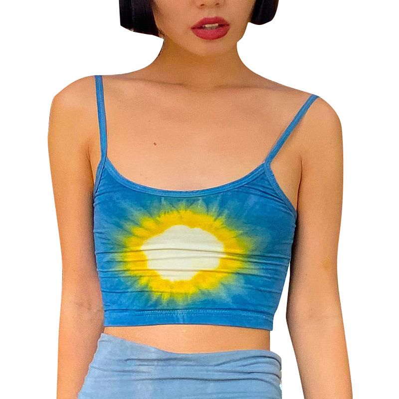 Nine plus nine M21TP197 new printed sleeveless suspender with exposed navel, slim fit, fresh and sweet solid color top_voghion.com
