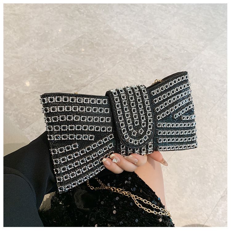 Modische Clutch mit Strasssteinen und Glasnischen-Design, unregelmäßige Schleifenform, Abendtasche_voghion.com