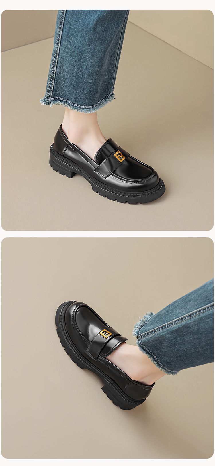 Platform Loafers Women's One-pedal Retro Soft-soled Single Shoes Women's British-style Small Leather Shoes_voghion.com