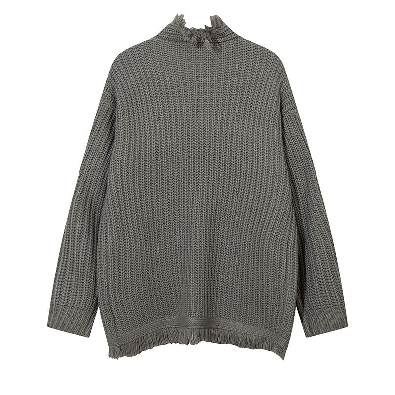Street Style Tassel Fringe Design Knitted Cardigan For Men Women, Loose And Casual Loose-Fit Sweater_voghion.com