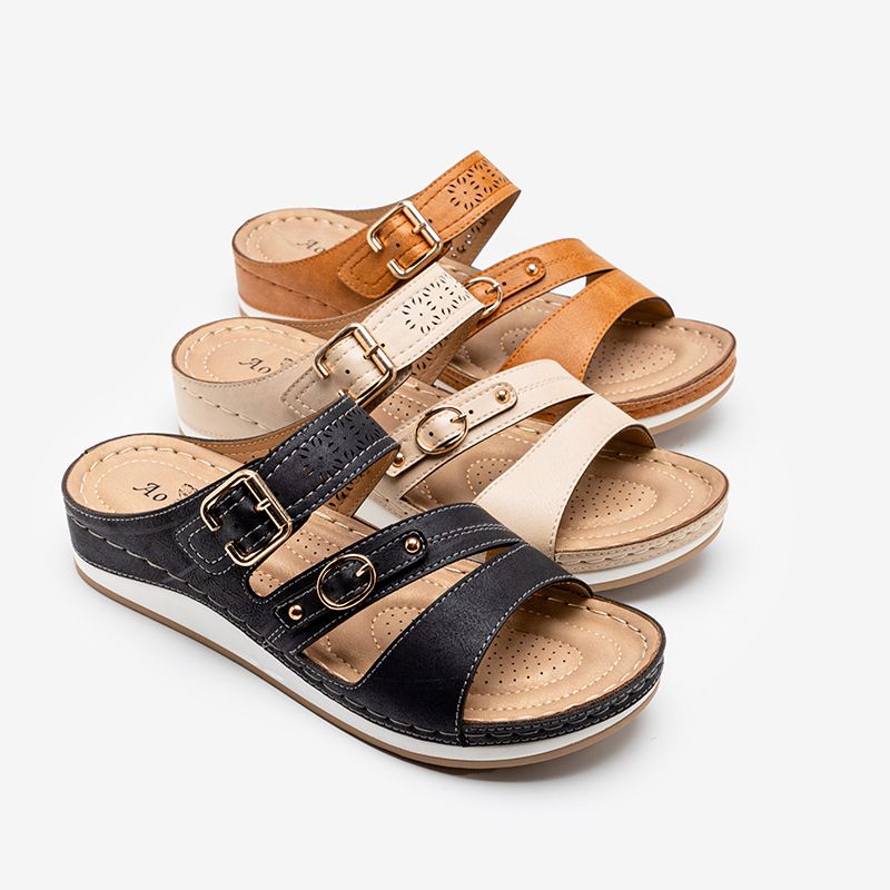 Neu für Frauen, die rutschfeste, lässige Sandalen mit Metallschnalle und dicker Sohle tragen, Sommer-Hausschuhe_voghion.com