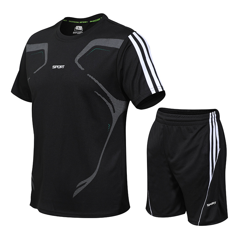 Summer men's outdoor sports suit short sleeved quick drying clothes, breathable team size running fitness suit_voghion.com