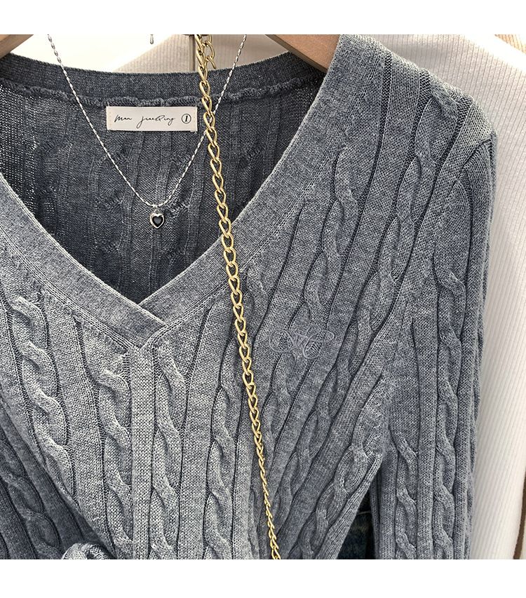 Maglione a trecce con scollo a V – Maglia oversize da donna in misto cotone a maniche lunghe, capo di ispirazione coreana perfetto per creare strati di stile_voghion.com
