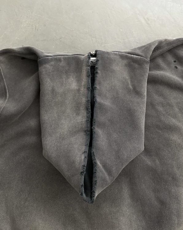 Vintage Washed Hooded Sweatshirt – Unisex Oversized Zip-Up Hoodie, Streetwear Distressed Cotton Blend Pullover With Drop Shoulder (Grey, S-XXL)_voghion.com