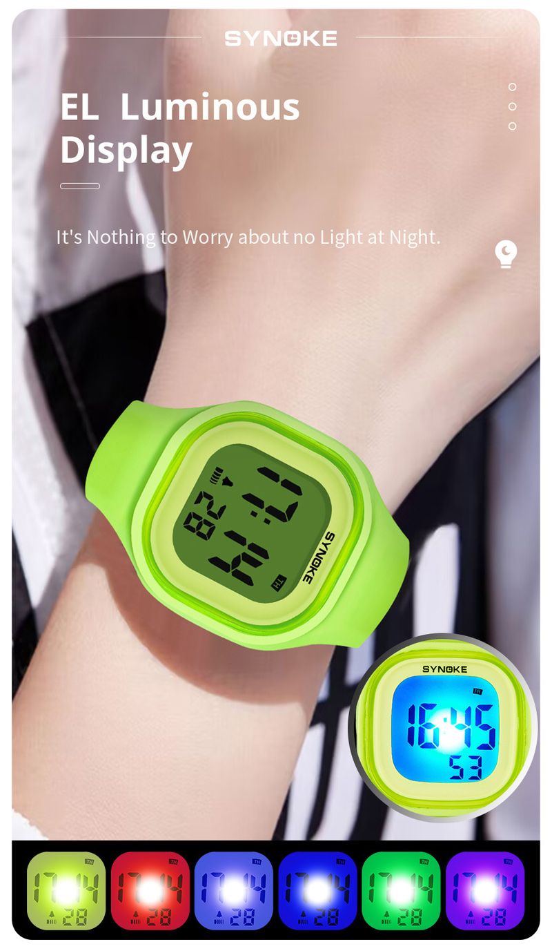 SYNOKE Jelly versión coreana estudiante masculino y femenino reloj electrónico femenino impermeable colorido luminoso silicona reloj electrónico pareja deportes_voghion.com