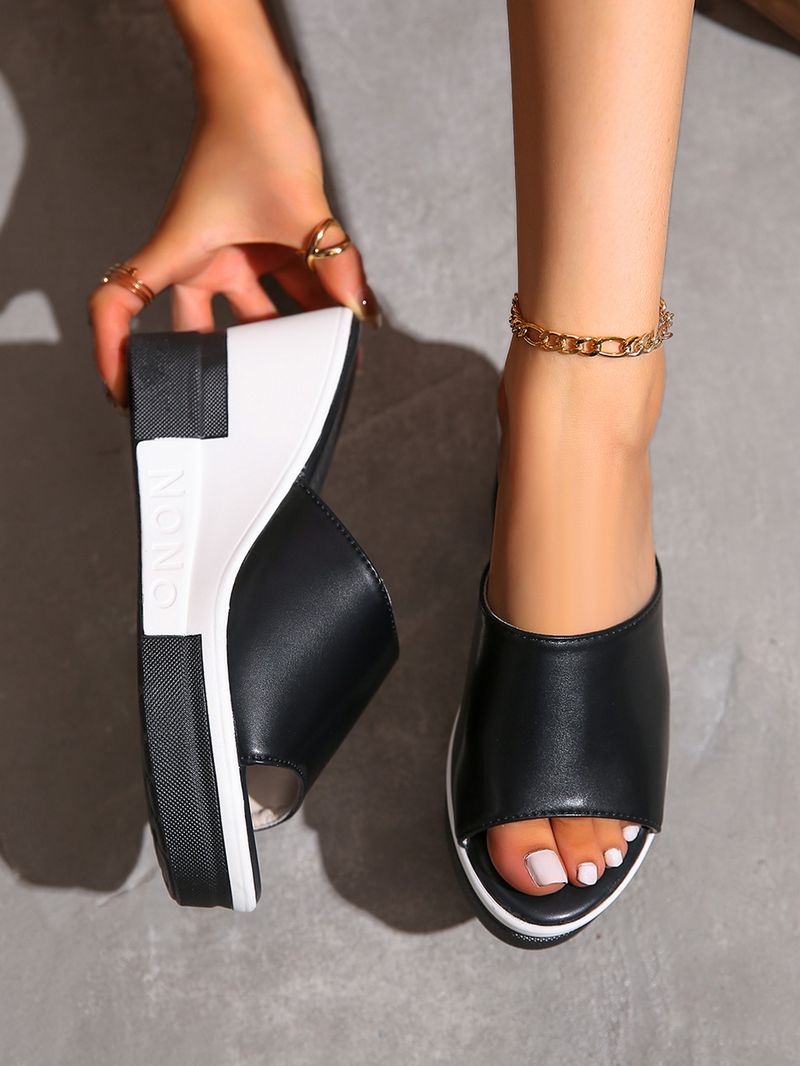 Nouvelles tongs confortables à talons hauts et semelles compensées de couleur unie_voghion.com