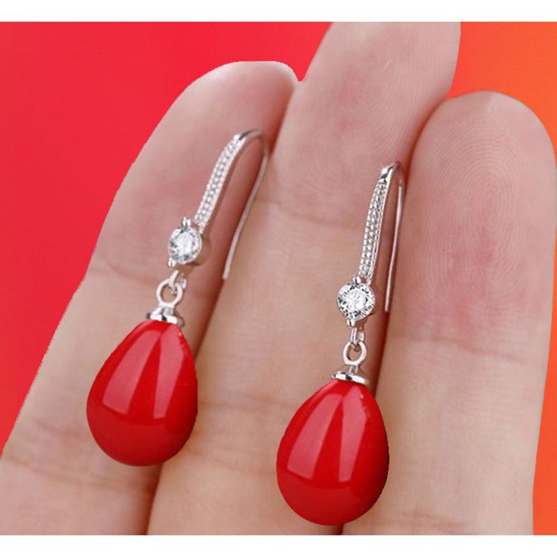 Orecchini pendenti con gancio per l'orecchio rosso da donna, garanzia di qualità Pearl_voghion.com