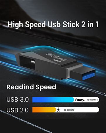 USB Flash Drive 64GB 128GB 256GB 512GB Brzi 2-u-1 USB-C Flash Drive USB 3.0 Thumb Drive Memorijske kartice Metalni Jump Drive Vanjska pohrana_voghion.com