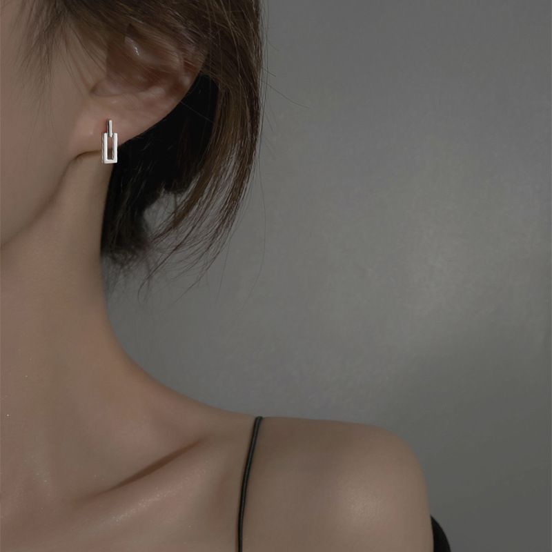 Silver Needle Small Geometric Metal Style Simple Ins Niche Minimalist Stud Drop Elegant Earrings For Women_voghion.com