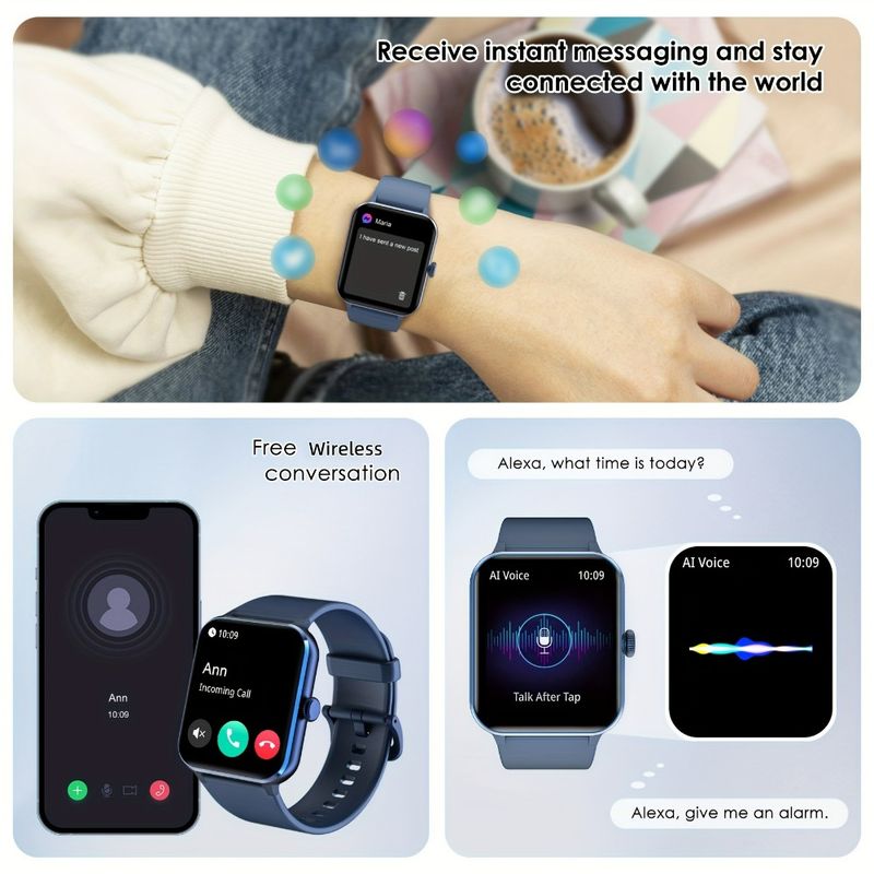 Reloj inteligente IOWODO, pantalla HD de 1.85'', más de 100 modos deportivos para Android y iPhone, cronómetro y temporizador de cuenta regresiva, calculadora de calorías quemadas, azul_voghion.com