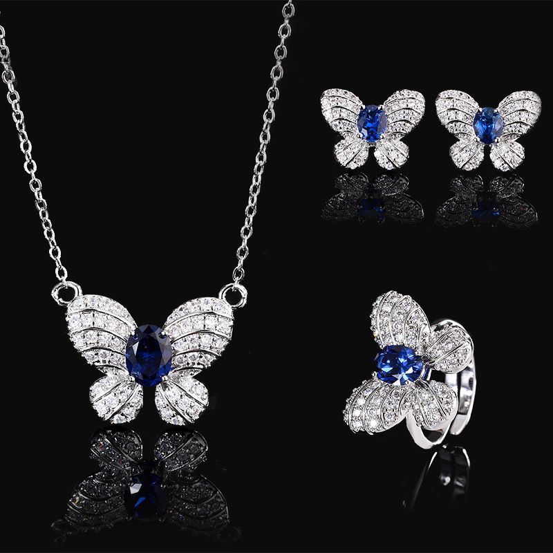 Accessori Set di gioielli Moda Farfalla Orecchini a bottone Collana Anello Zaffiro Naturale Donna Fresco_voghion.com